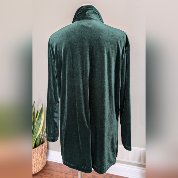 Retro Carol Reed Collection Women's Green Blouse Stretch Velvet Like Button-Up L - Picture 11 of 16